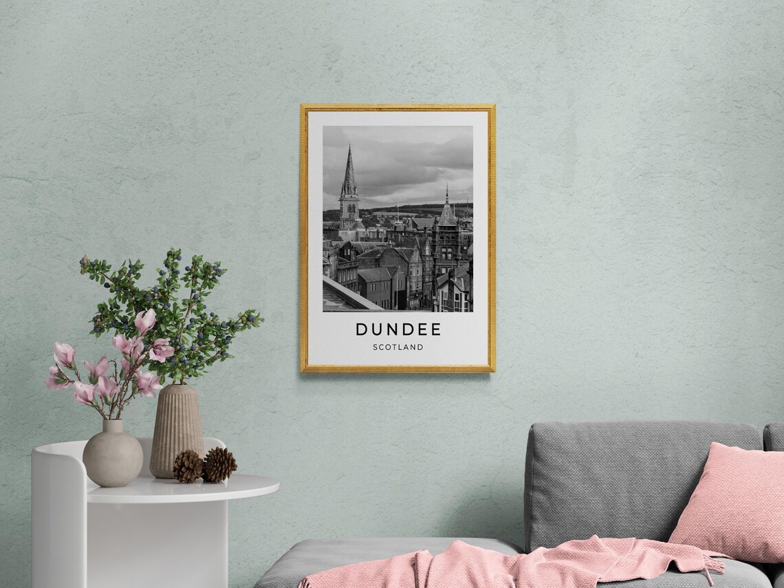 Dundee Scotland Historic Church Spire Monochrome City Skyline Poster - Image 2