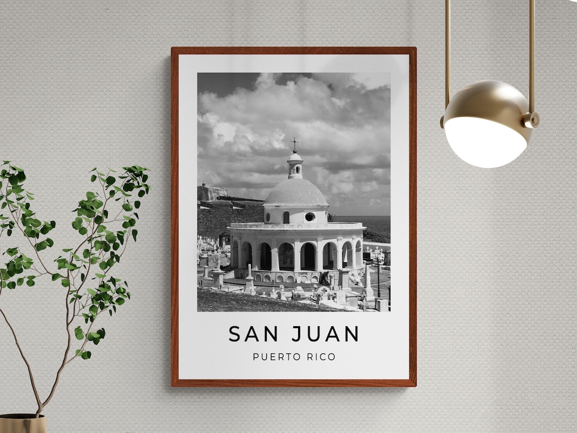 San Juan Puerto Rico Colonial Dome Chapel Old Town Black White Poster - Image 3