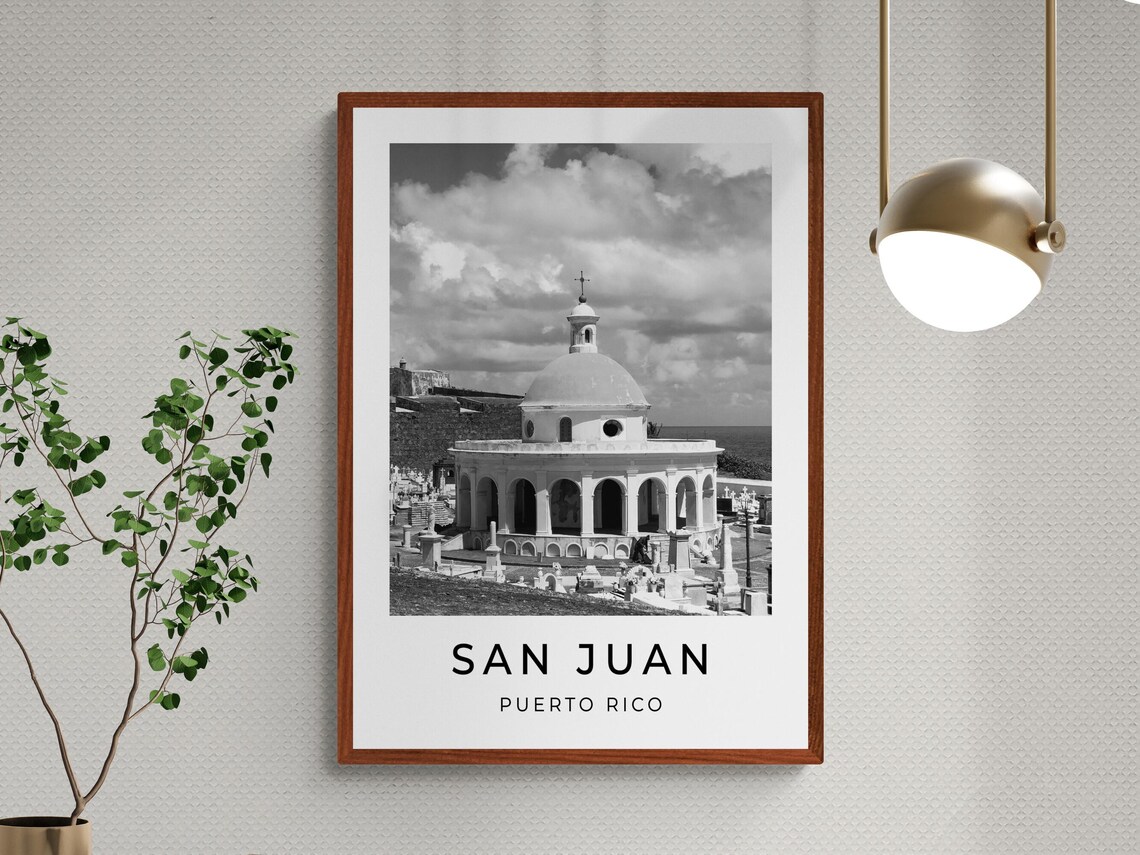 San Juan Puerto Rico Oceanfront Cemetery Chapel Black And White Poster - Image 3