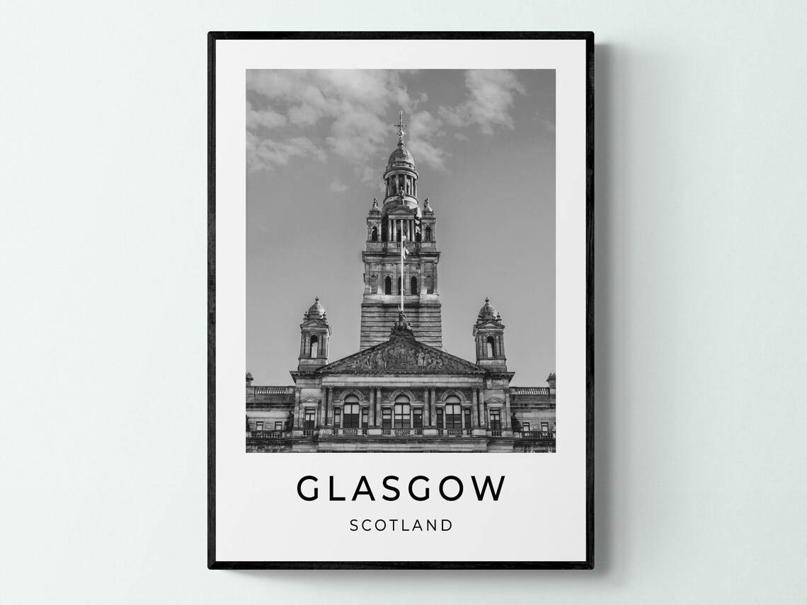 Glasgow Scotland City Chambers Historic Building Monochrome Poster