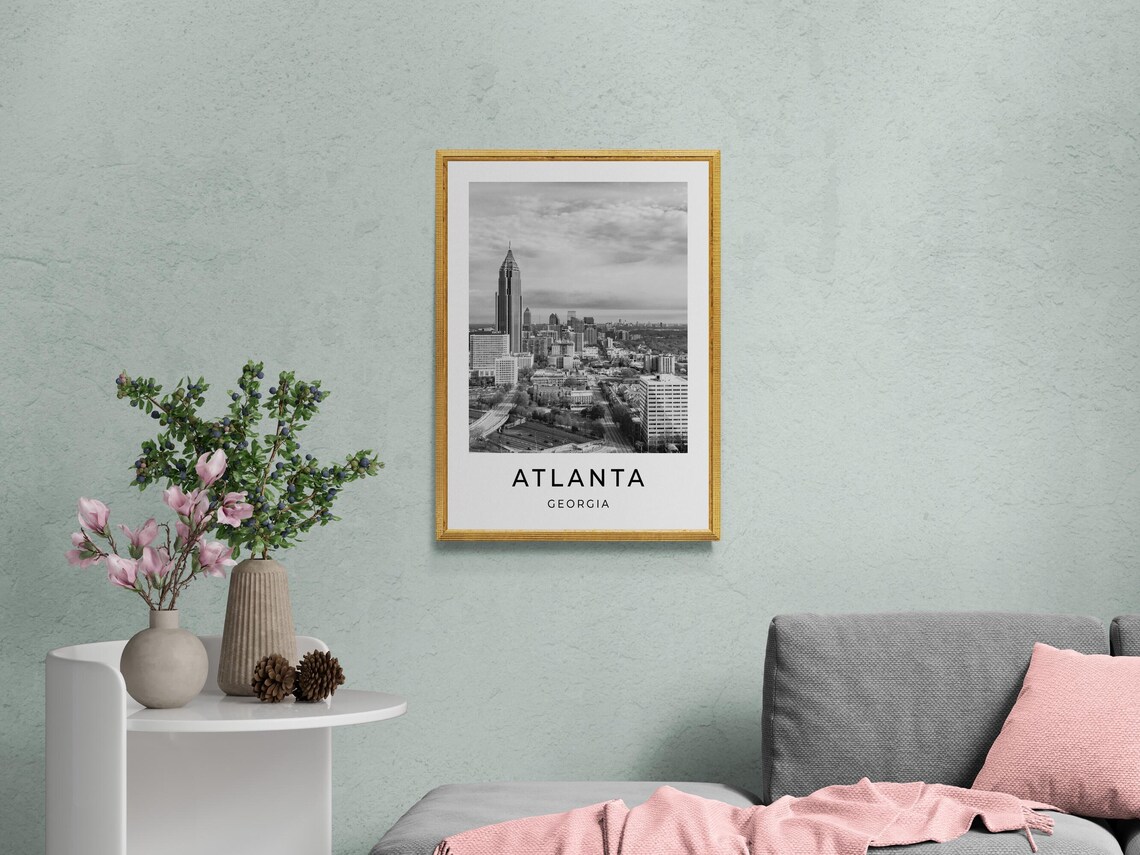 Atlanta Georgia Downtown Skyscrapers Aerial Black White City Poster - Image 2