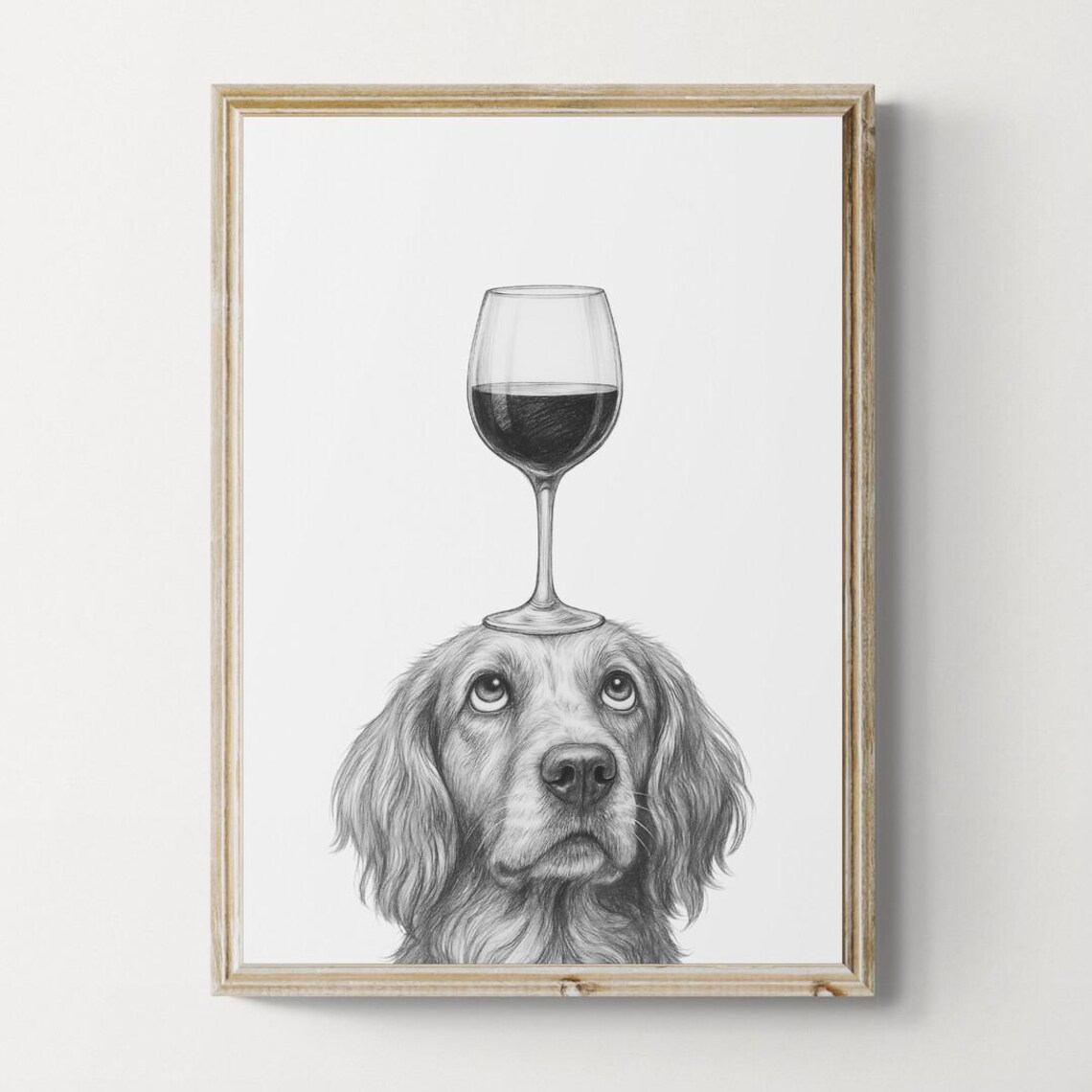 Sprocker Spaniel Dog Art Print Funny And Wine Drawing Lover Wall Decor Lovers Gifts