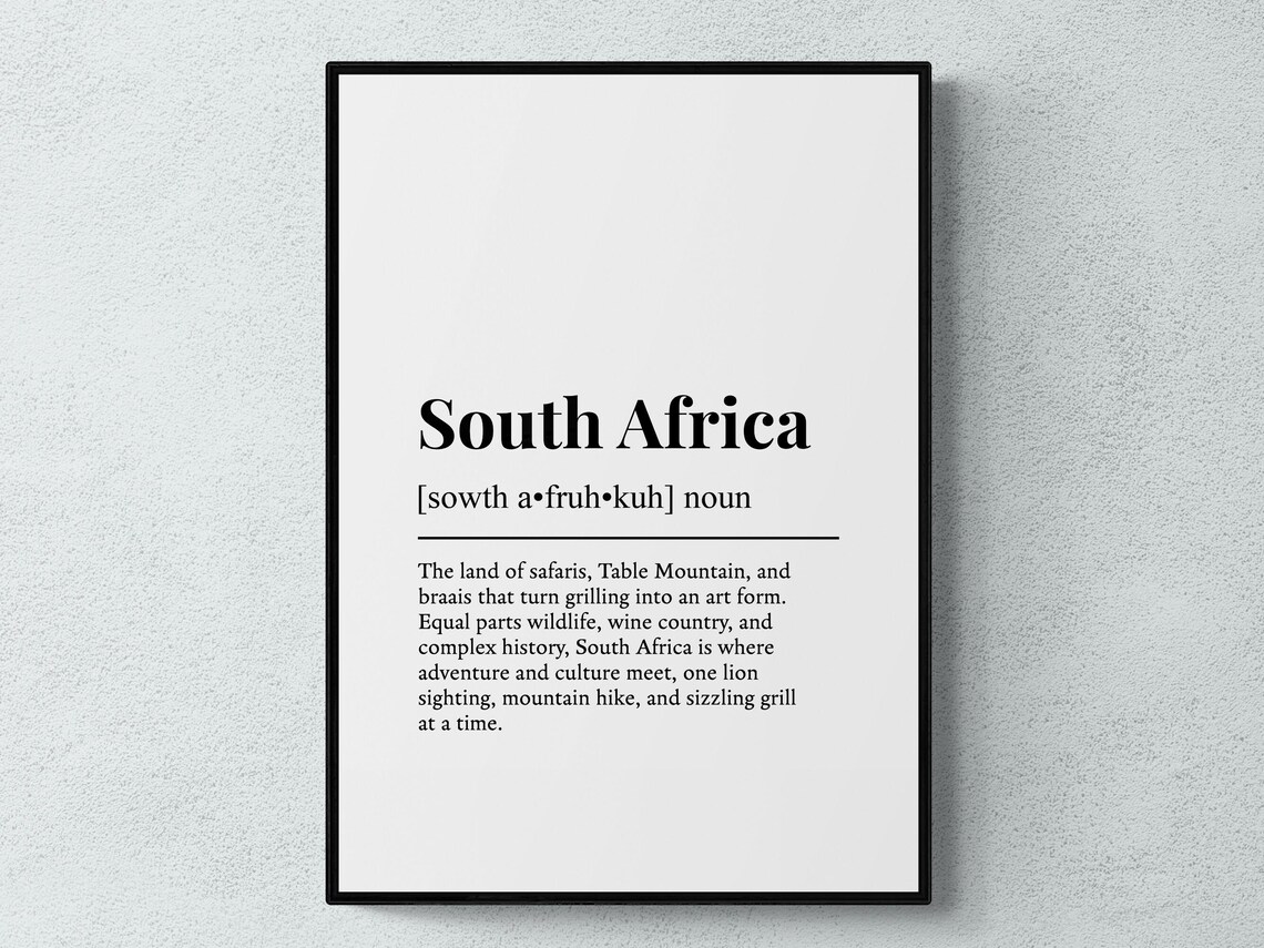 Funny South Africa Definition Noun Dictionary Style Typographic Poster