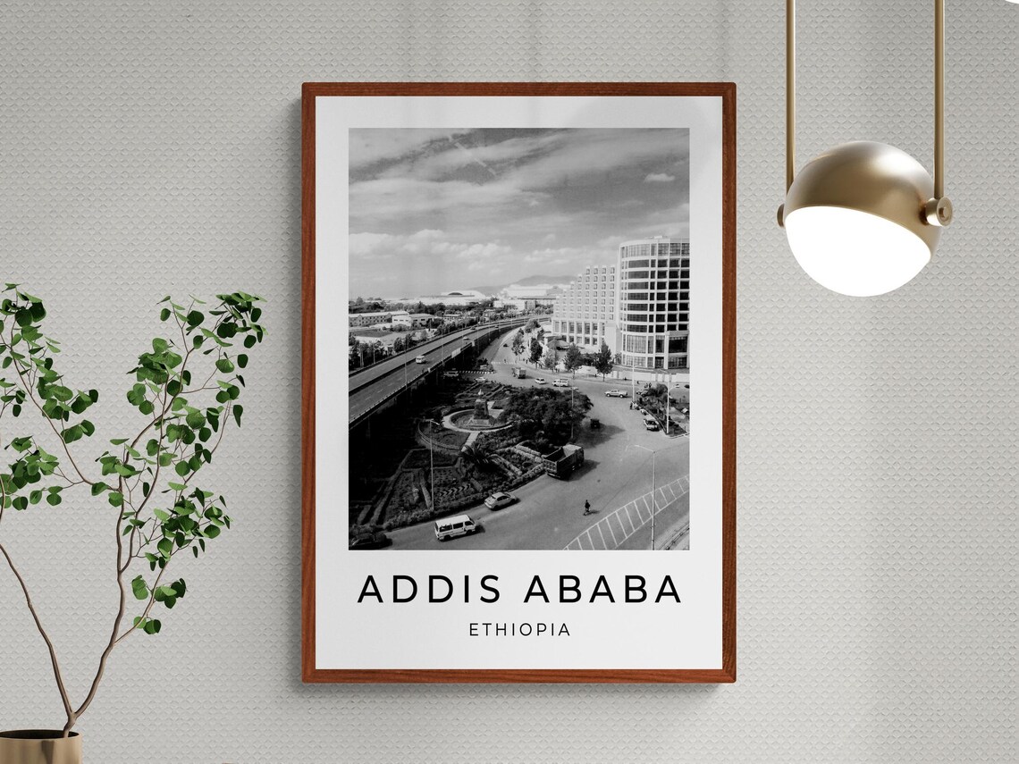 Addis Ababa Ethiopia City Boulevard Overpass Monochrome Travel Poster - Image 3