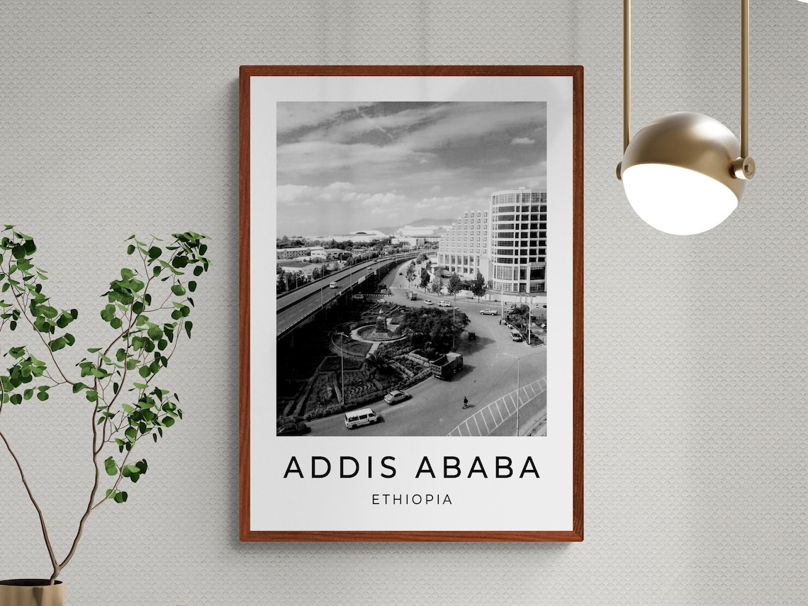 Addis Ababa Ethiopia City Street Skyline Black White Travel Poster - Image 3