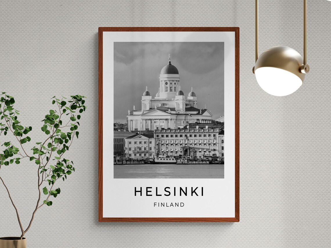 Helsinki Finland Cathedral Harbour View Black and White Travel Poster - Image 3