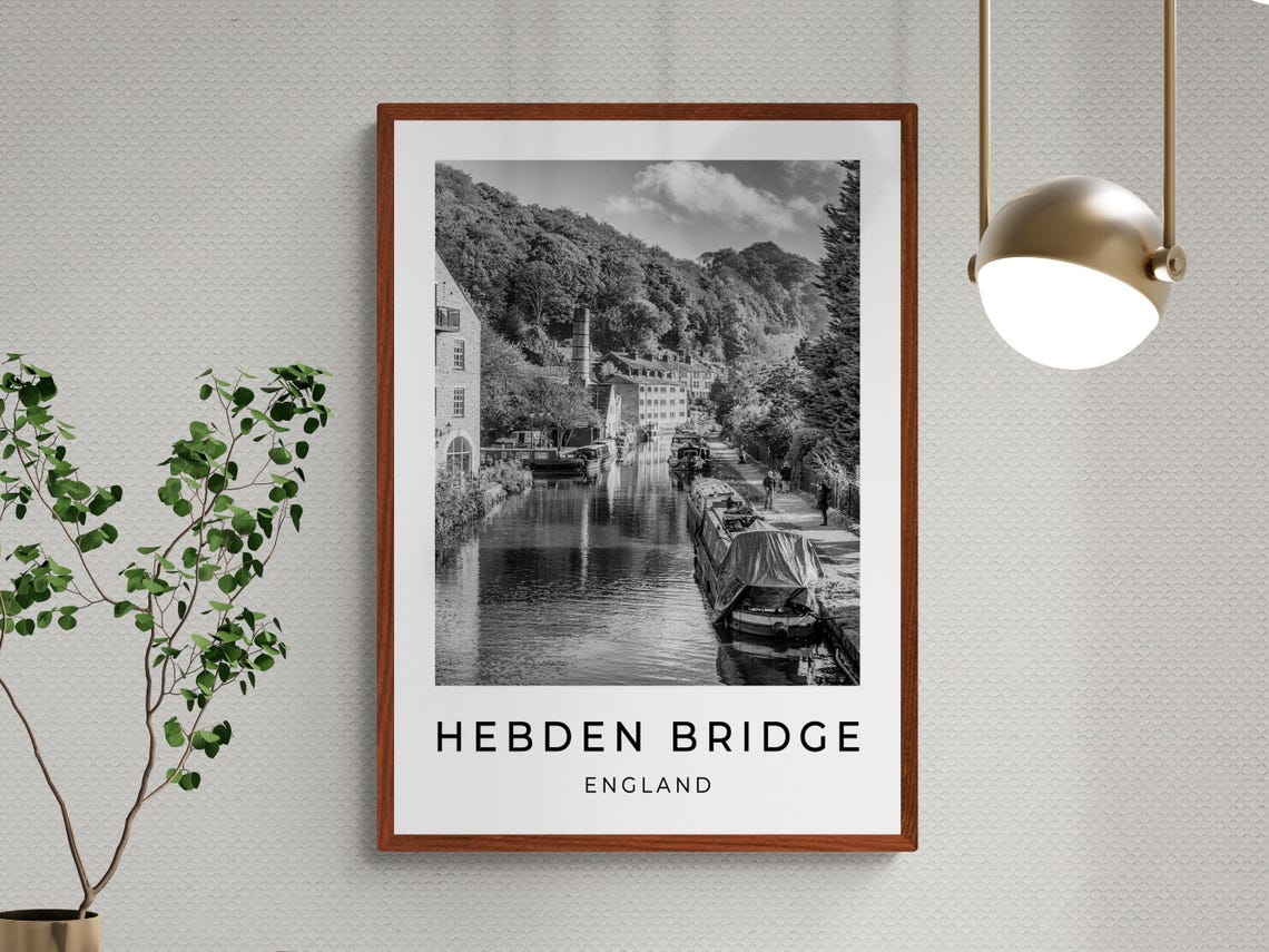 Hebden Bridge Print England Travel Poster Black And White Monochrome Print Travel Wall Art - Image 3
