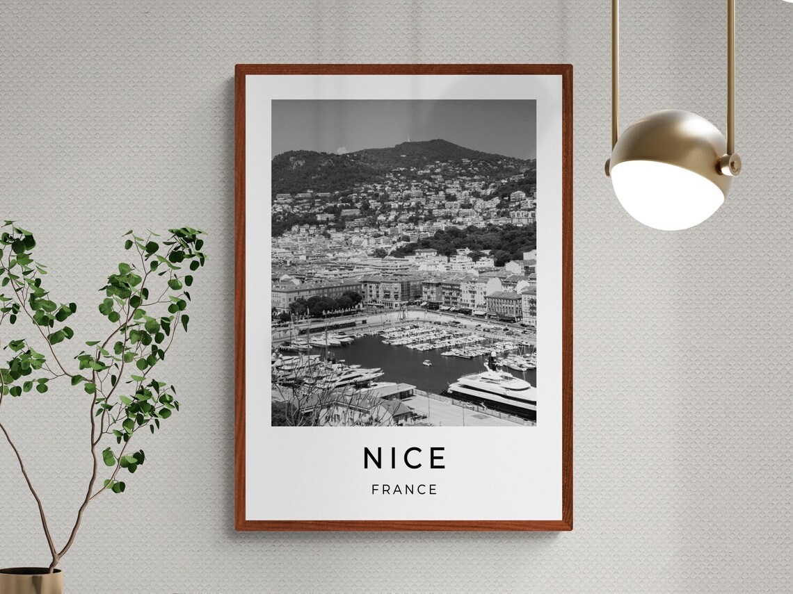 Nice France Riviera Harbor Black and White Minimalist Travel Poster - Image 2