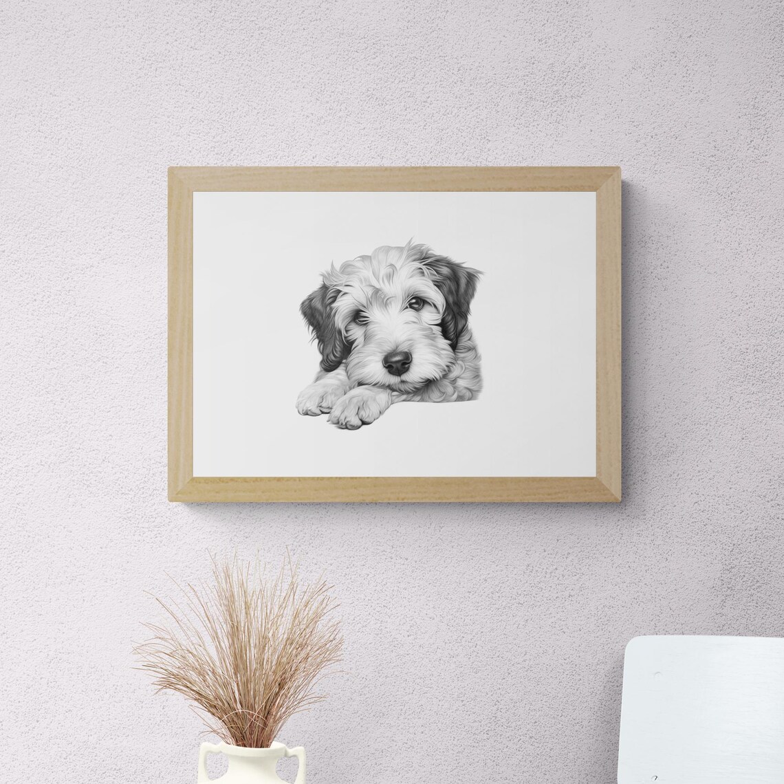 Schnoodle Puppy Pencil Sketch Adorable Cute Doodle Dog Print - Image 2