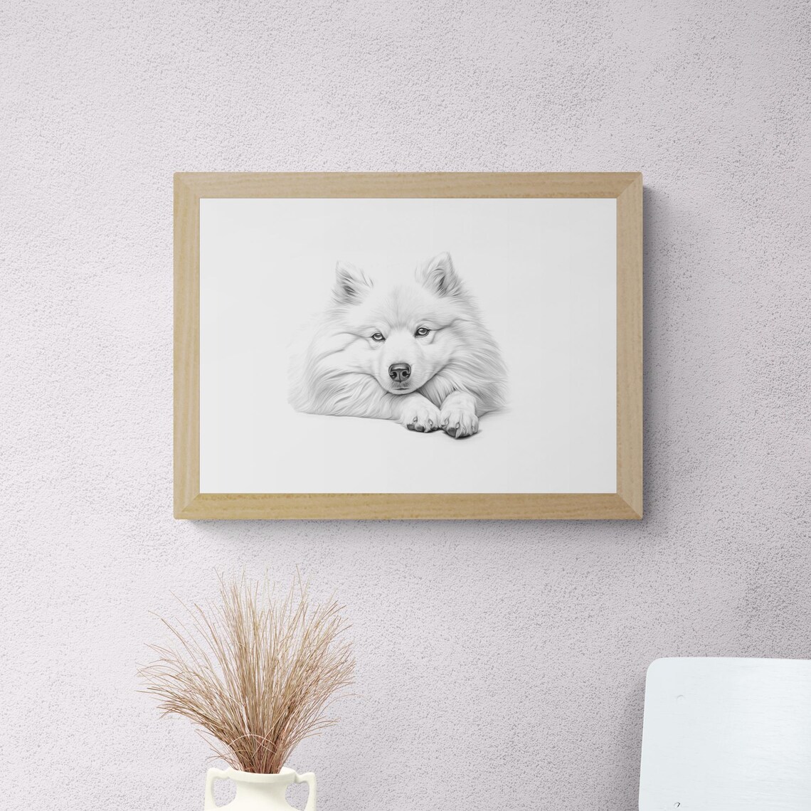 Samoyed Dog Pencil Sketch Black White Farmhouse Cute Nursery Print - Image 2