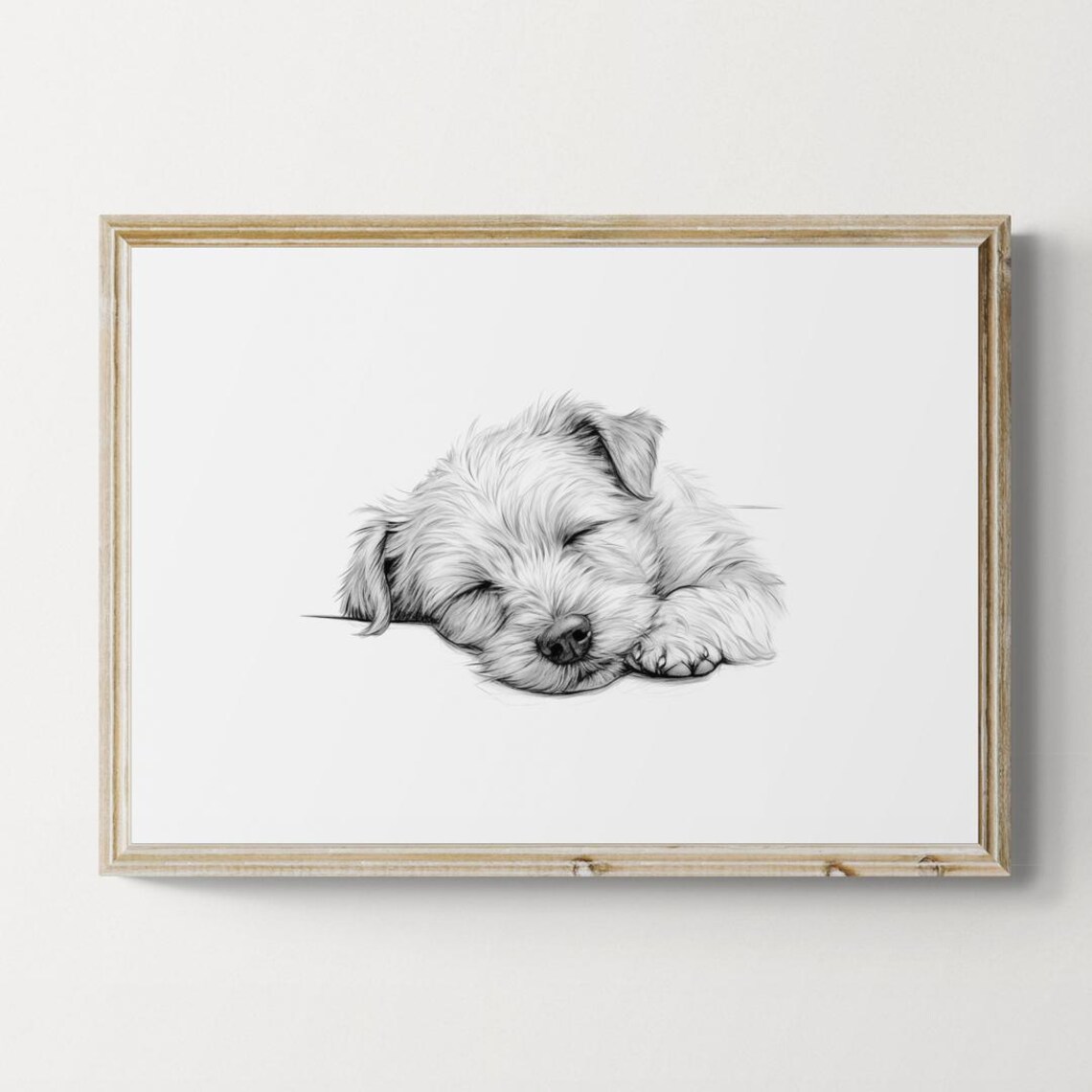 Adorable Sleeping Puppy Pencil Sketch Dog Lover Nursery Poster
