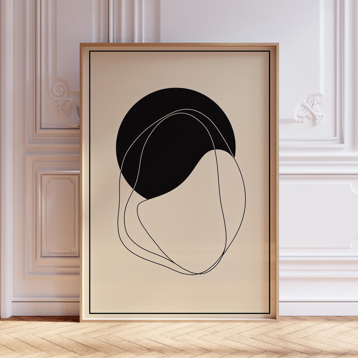 Beige Black Abstract Wall Art Mid Century Modern Print