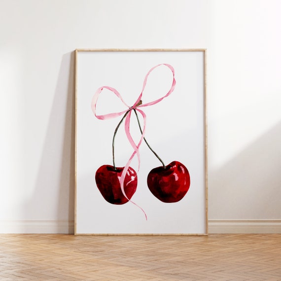 Coquette Wall Art Ma Chrie Print Cherry Poster Cute Pink Bow Print College Girl Room Decor Trendy Retro Wall Art Instant