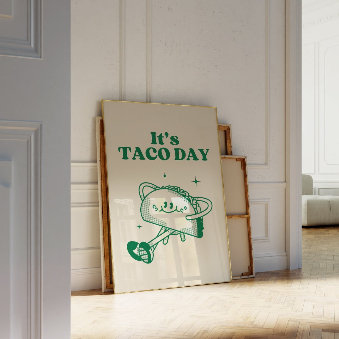 It's Taco Day Retro Green Taco Mascot Funny Foodie Kitchen Poster - Image 2