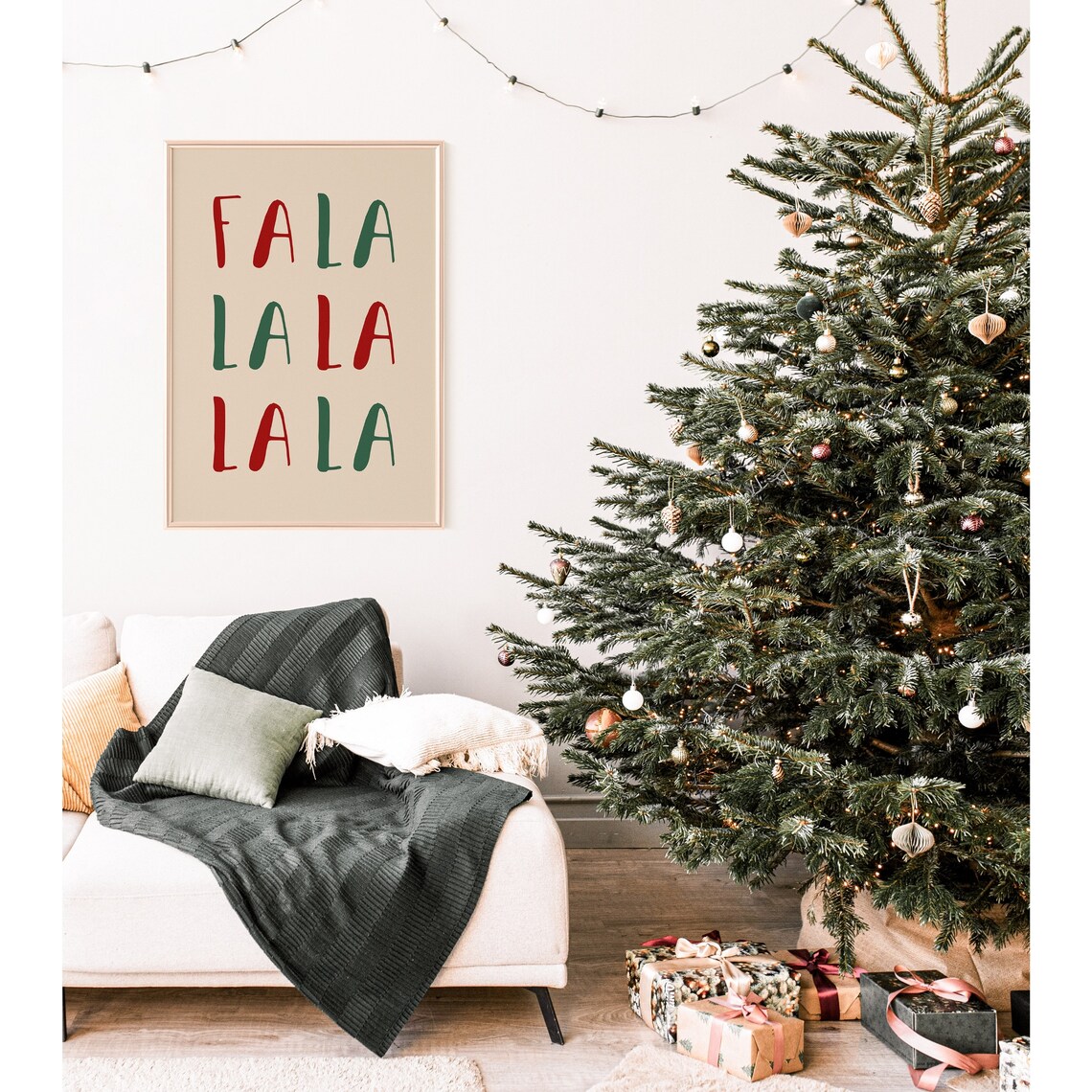 Fa La La Holiday Carol Poster Red Green Christmas Lettering Festive Decor - Image 2