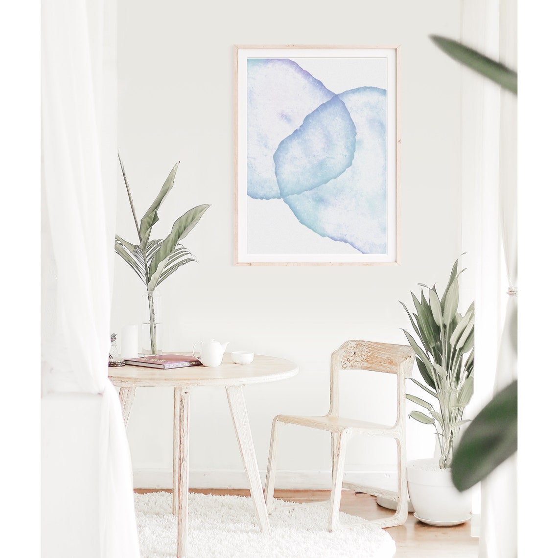 Soft Blue Abstract Watercolor Wash Minimalist Modern Art Poster - Image 3