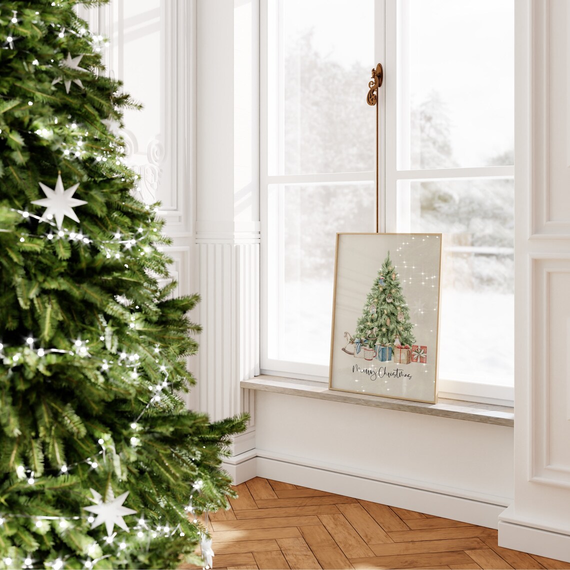 Watercolor Christmas Tree With Gifts Merry Christmas Holiday Poster - Image 2