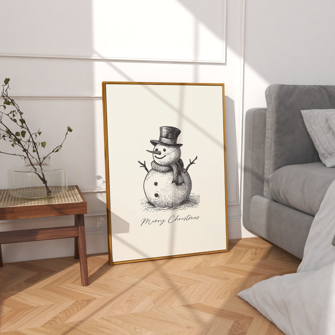 Vintage Snowman Sketch Poster Merry Christmas Rustic Holiday Winter Decor - Image 2