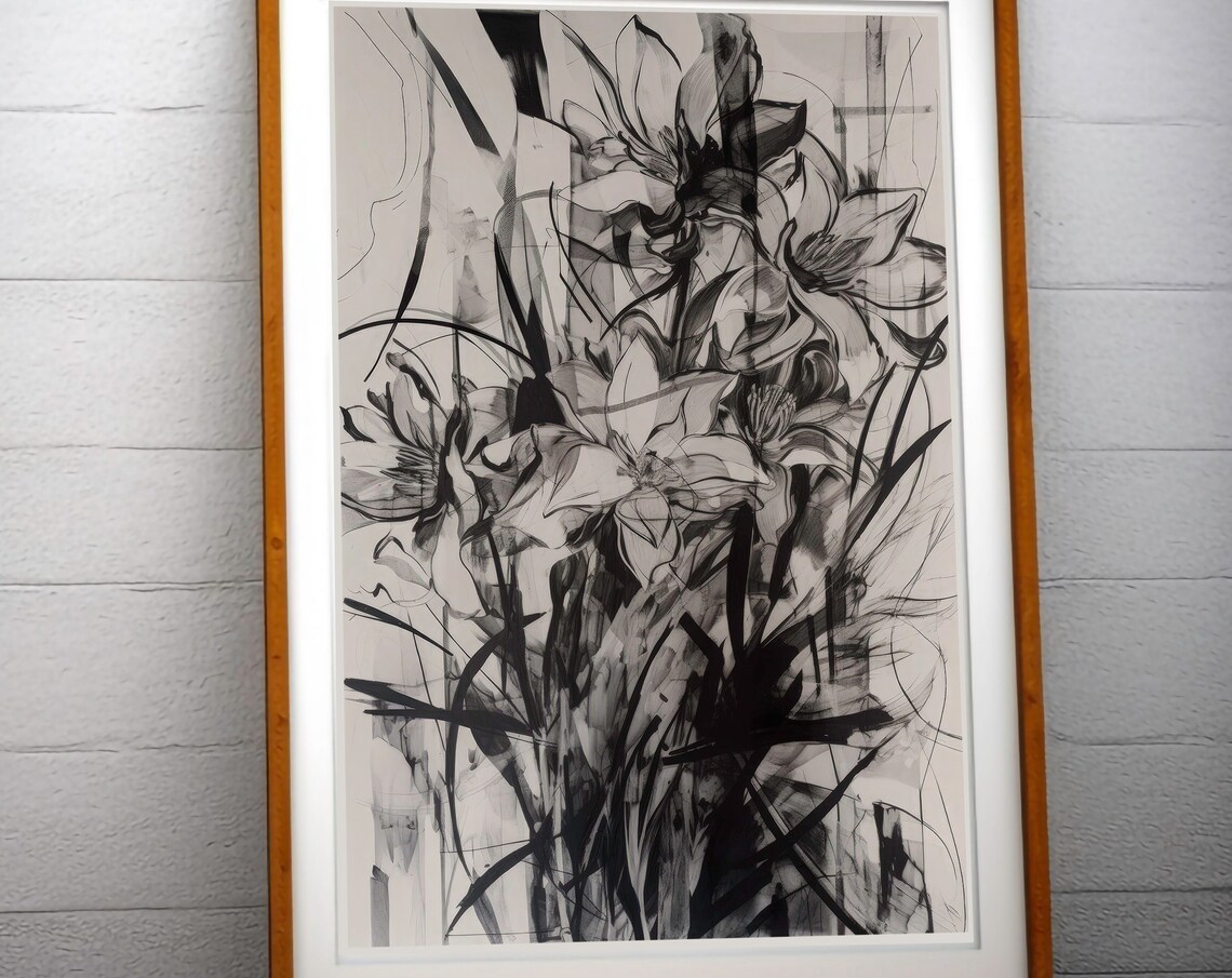Neutral Beige Abstract Floral Ink Painting Modern Minimalist Poster