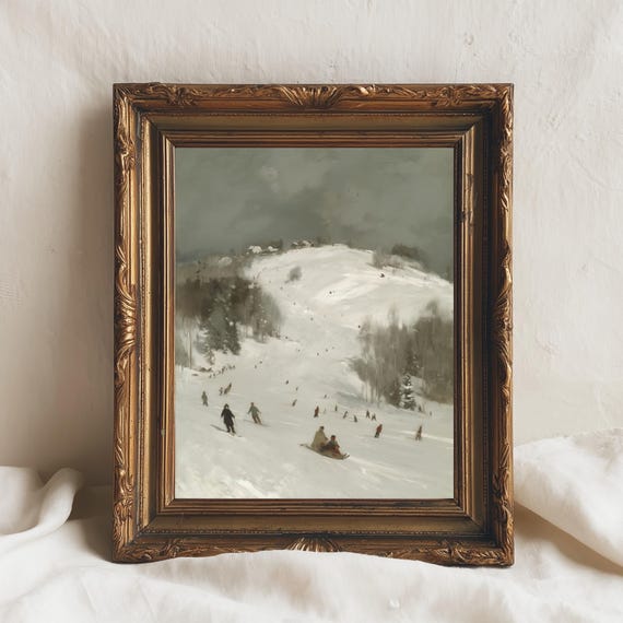 Ski Slope Wall Art Vintage Winter Landscape