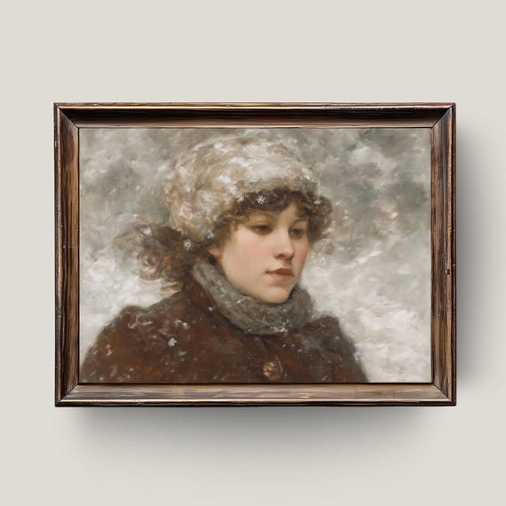 Winter Girl Portrait Rustic Farmhouse Wall Art