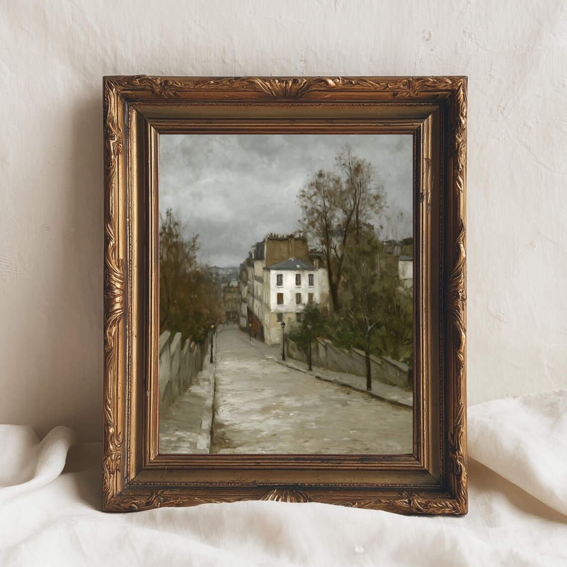 Vintage Paris Street Scene, European Cityscape Art Print