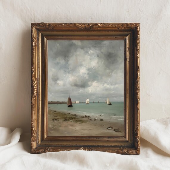 Sailboat Seascape Calm Ocean Rustic Nautical Coastal Decor Vintage Style Print