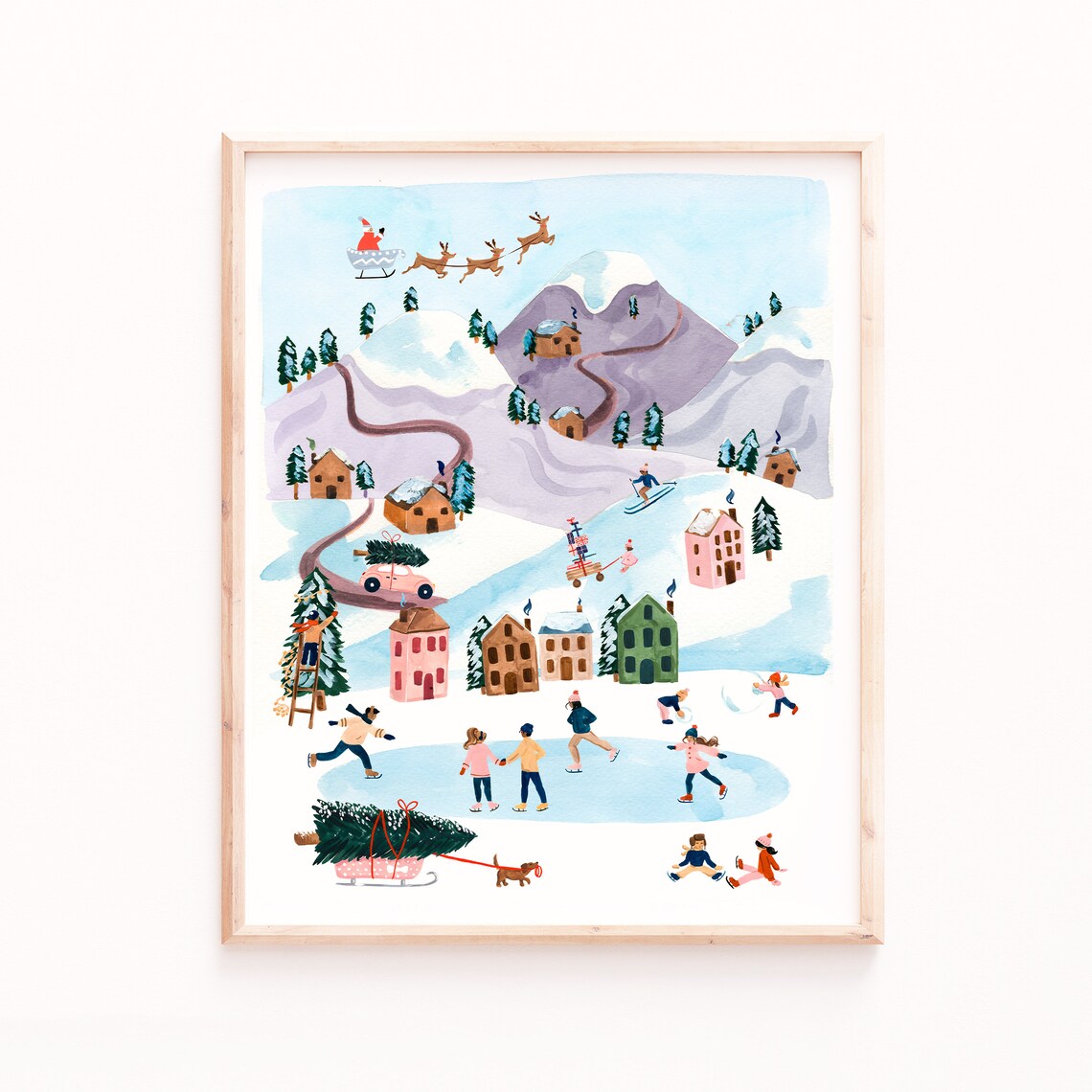 Christmas Village Art Print, Seasonal Holiday Decor