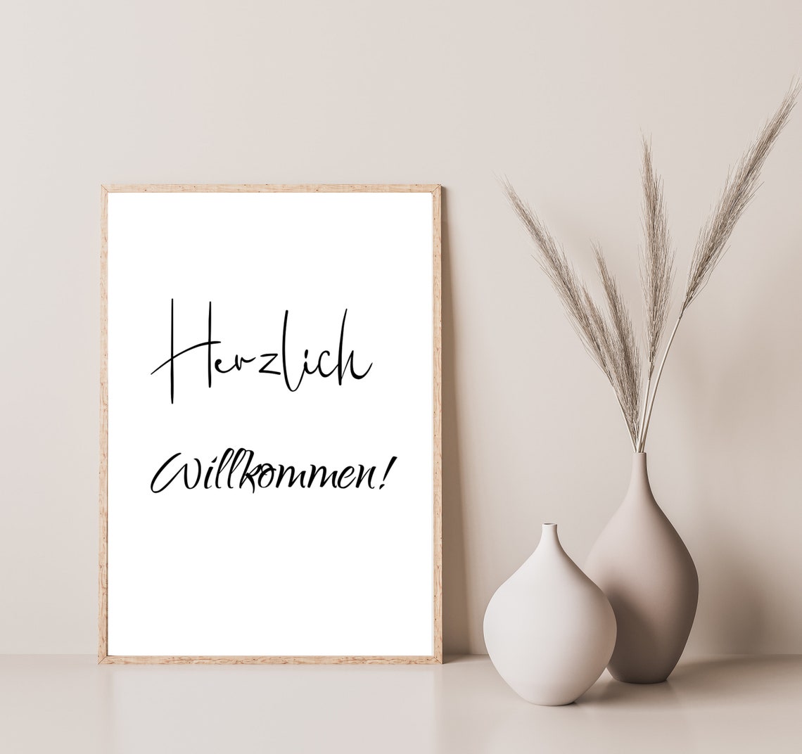 Herzlich Willkommen German Script Entrance Hallway Quote Poster