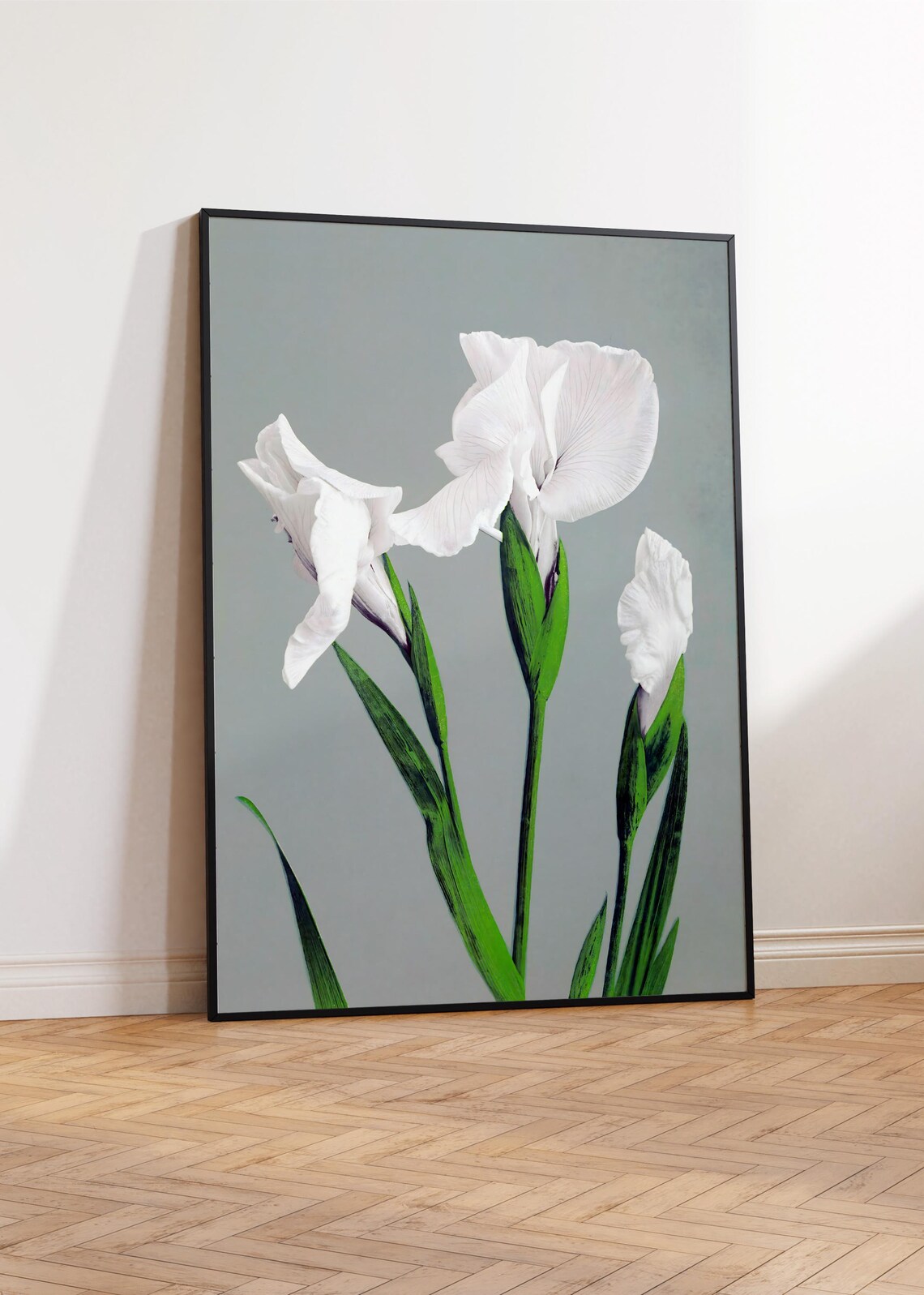 White Iris Flowers Japanese Woodblock Style Elegant Botanical Wall Art - Image 3