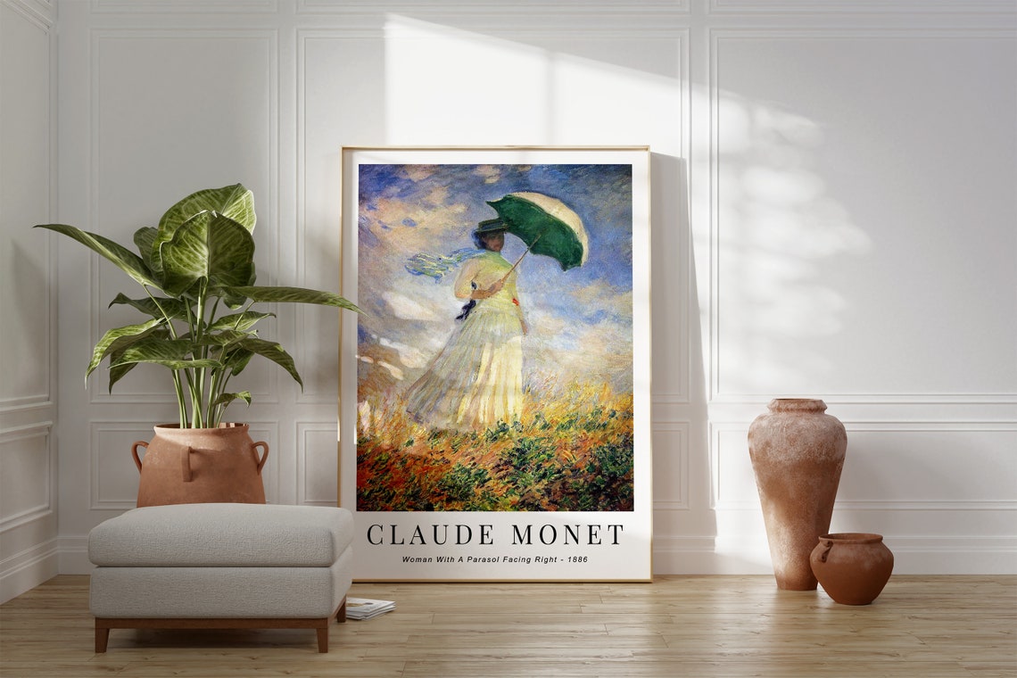 Claude Monet Woman With Parasol 1886 Facing Right Golden Field Poster - Image 4