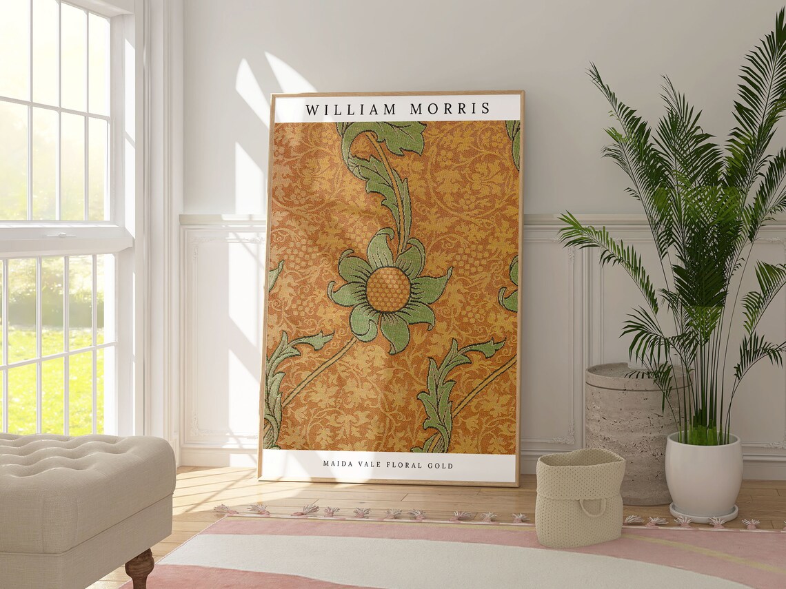 William Morris Maida Vale Gold Floral Vintage Textile Poster - Image 5