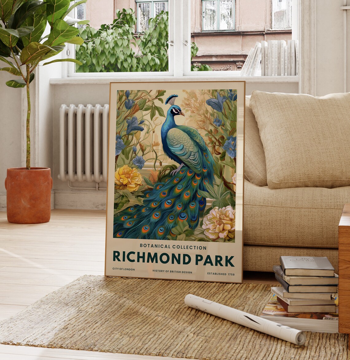 Richmond Park Peacock Botanical Collection London Vintage Art Poster - Image 4