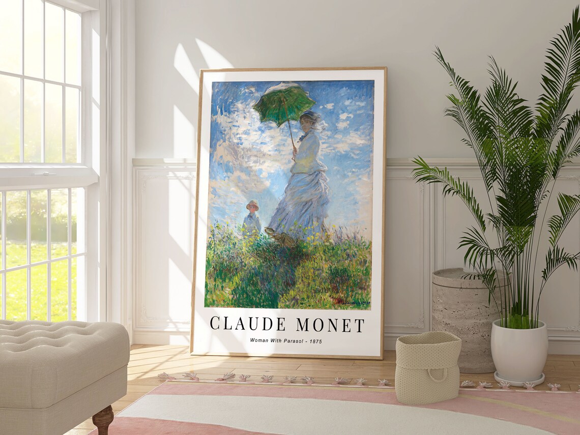 Claude Monet Woman With Parasol 1875 White Dress Green Parasol Poster - Image 2