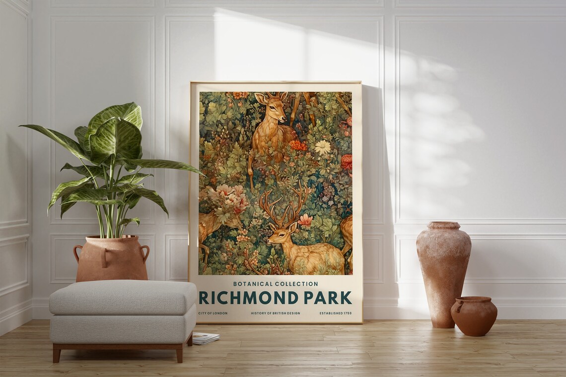 Richmond Park Deer Stag Woodland Botanical London Animal Art Poster - Image 2