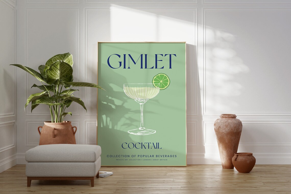 Gimlet Cocktail Illustration Lime Coupe Bar Art Minimalist Green Poster - Image 3