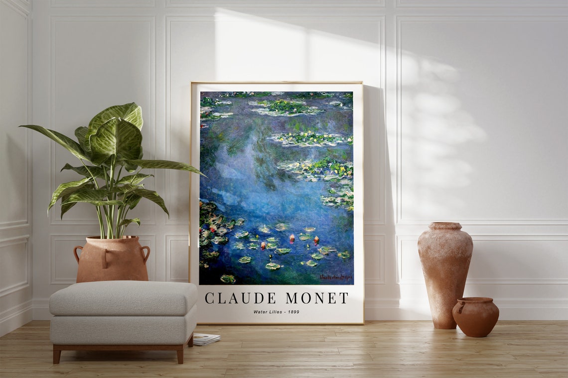 Monet Water Lilies Print Famous Artwork Poster Nature Inspired Blue Art Botanical Floral Impressionism Modern Home Decor Gift For Her - Image 3