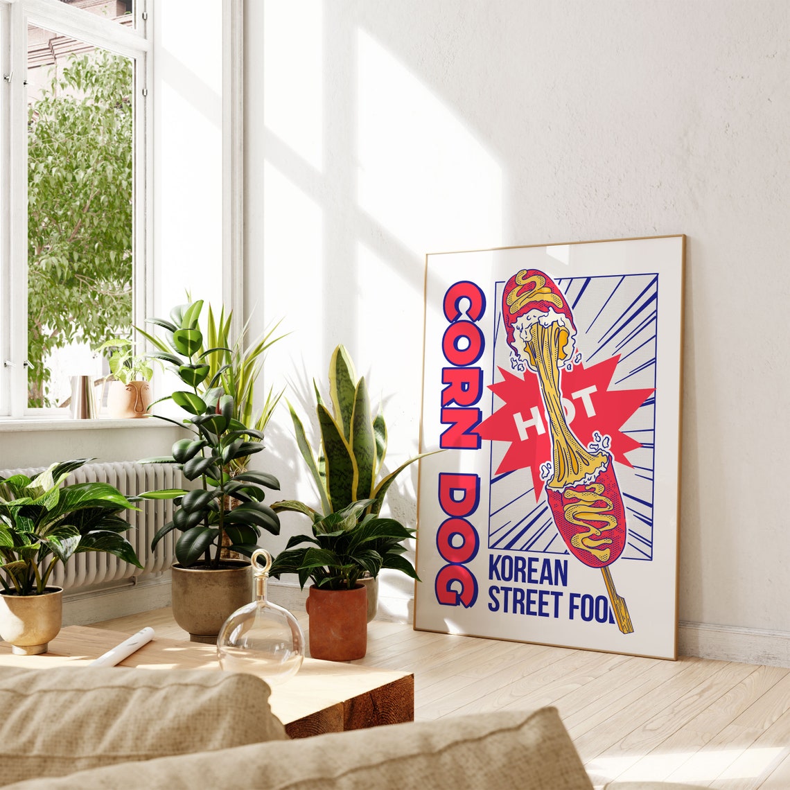 Korean Corn Dog Pop Art Hot Street Food Red Blue Kitchen Wall Poster - Image 2