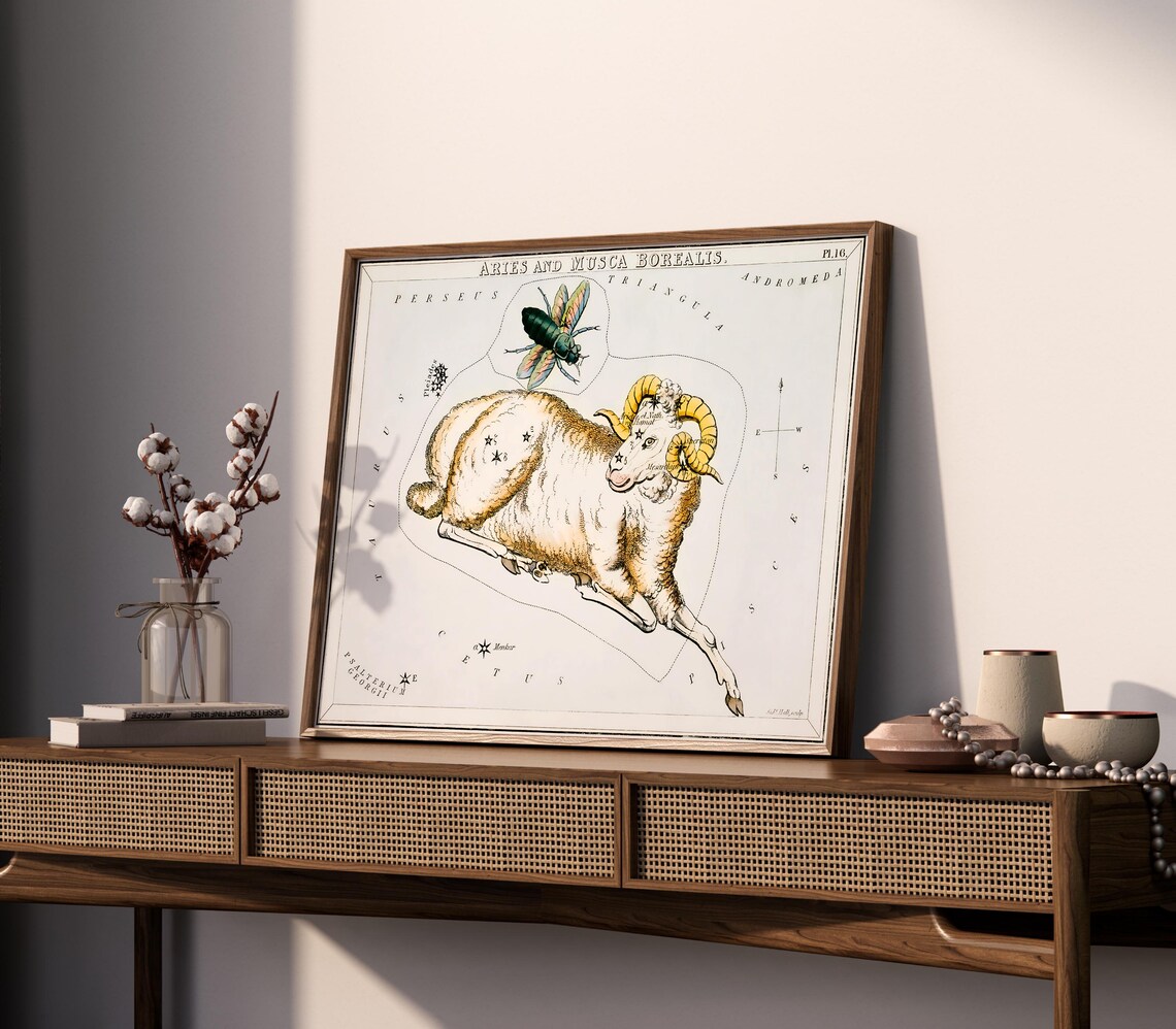 Aries And Musca Borealis Antique Constellation Star Chart Zodiac Poster - Image 2