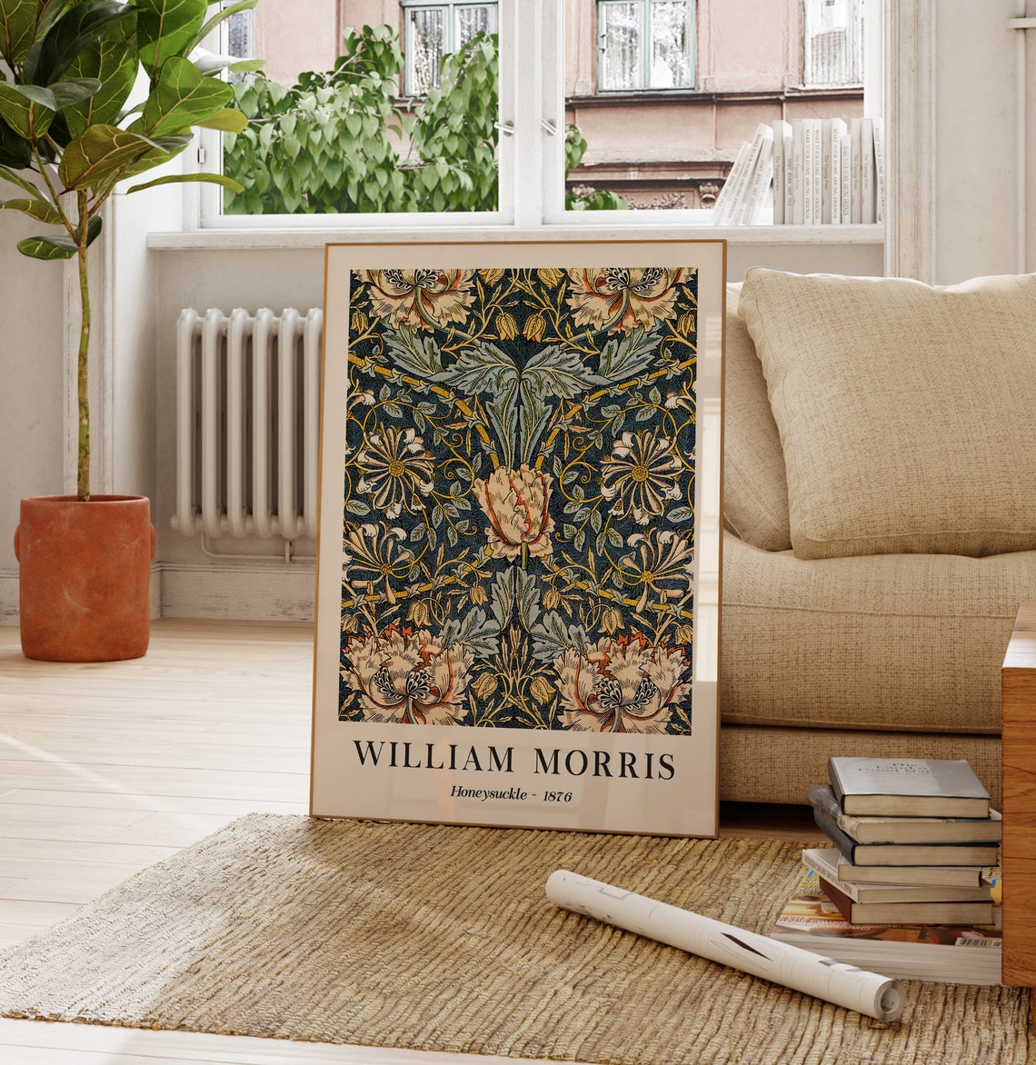 William Morris Honeysuckle 1876 Navy Floral Vintage Pattern Poster - Image 5