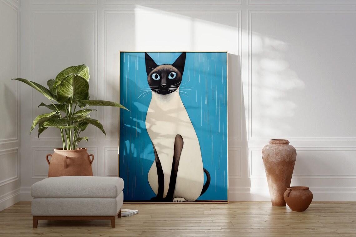 Siamese Cat Blue Portrait Painting Animal Lovers Wall Art Poster - Image 4