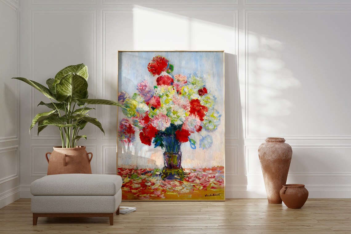 Claude Monet Vase Of Peonies Red Pink White Bouquet Still Life Poster - Image 3