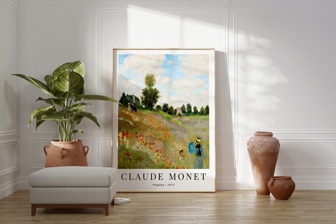 Claude Monet Poppies 1873 Red Poppy Field Blue Parasol Woman Art Poster - Image 2