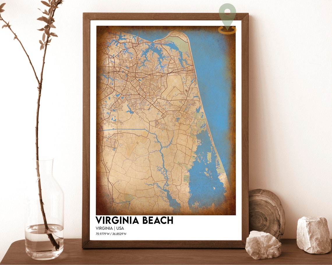 Virginia Beach Virginia Map Poster Navy Gold Coastal Modern Art - Image 2