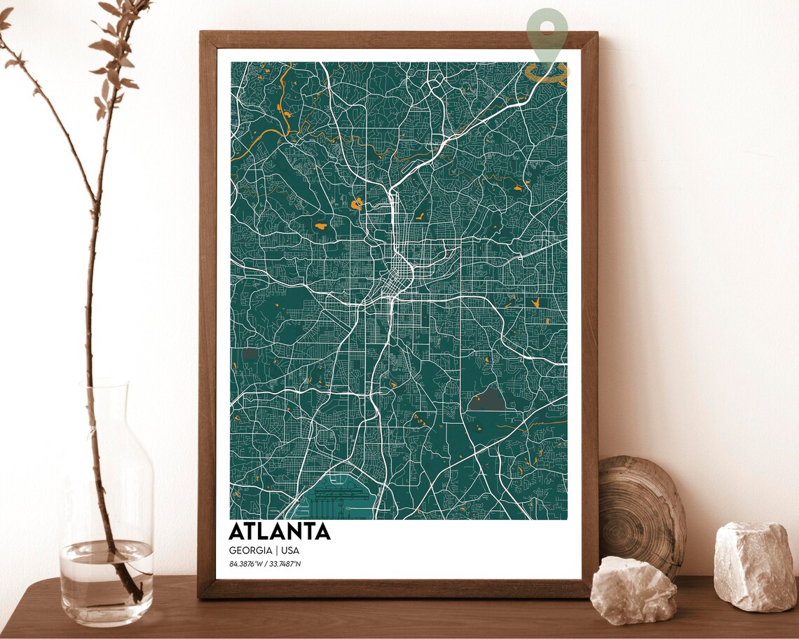 Atlanta Georgia USA Dark Modern Night City Street Map Poster - Image 5