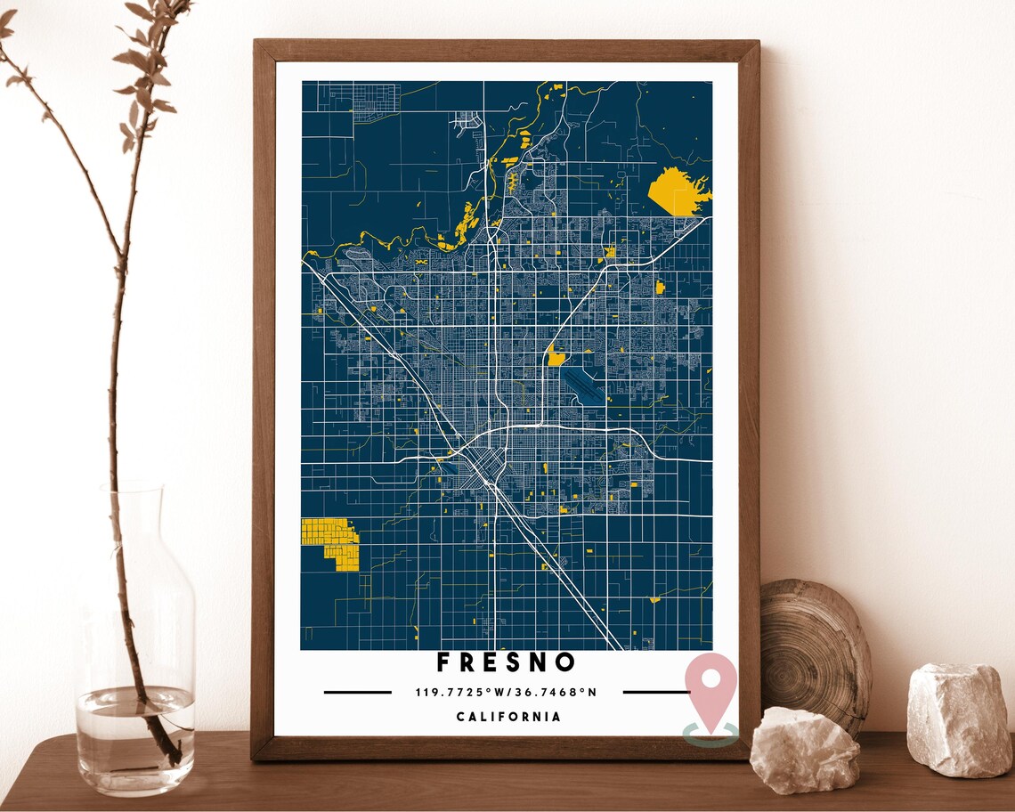 Fresno California White Red Minimal City Street Map Art Poster - Image 6