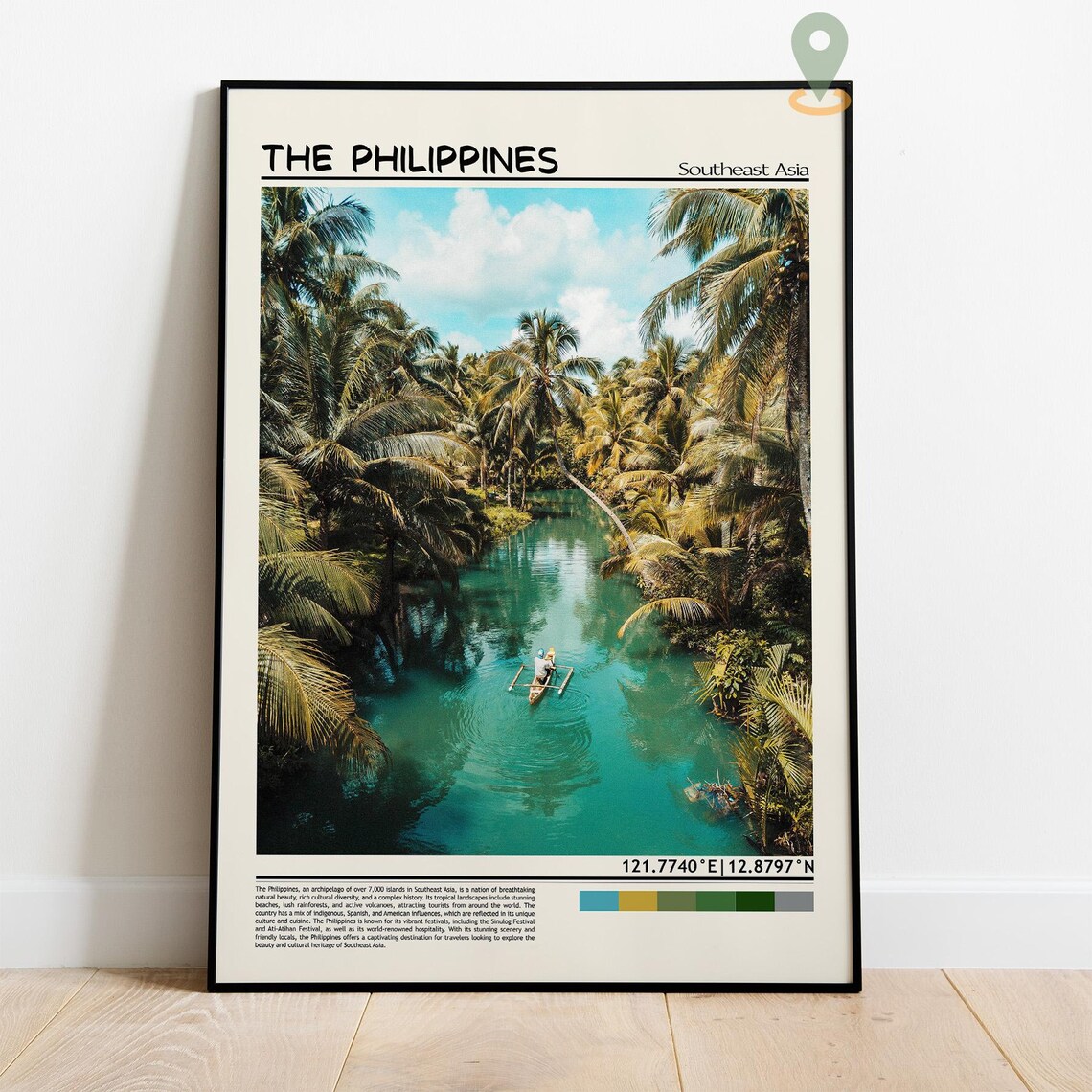 Philippines Palm River Turquoise Jungle Waterway Scene Travel Poster - Image 4