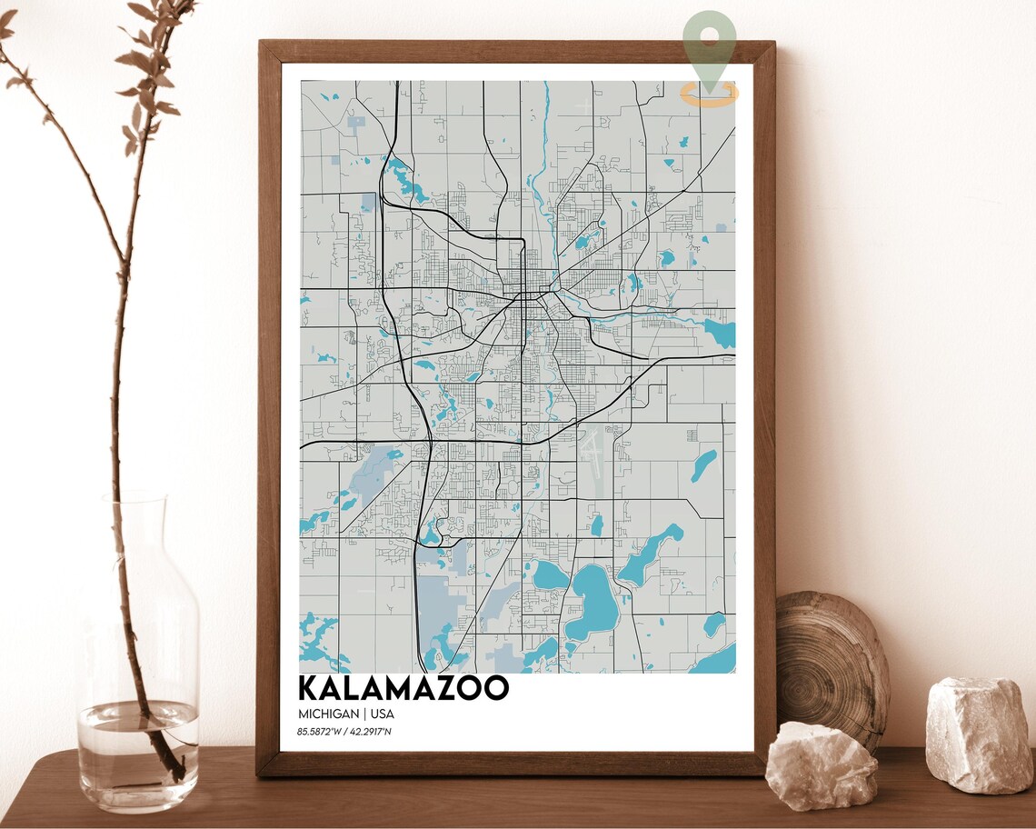 Kalamazoo Michigan Cream Burgundy Minimalist City Map Wall Art - Image 5
