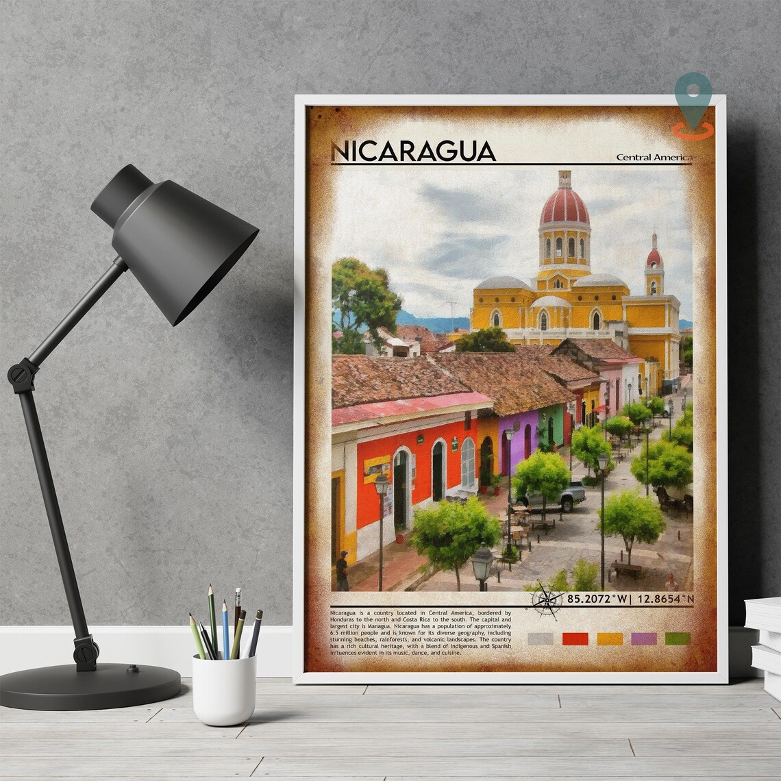 Nicaragua Central America Colonial Cathedral Street Travel Poster - Image 4