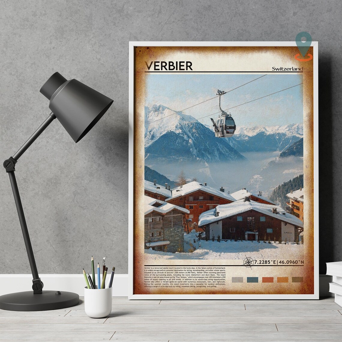 Verbier Switzerland Alpine Gondola Snowy Village Ski Resort Poster - Image 4